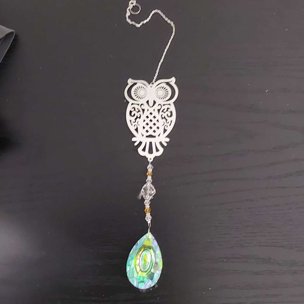 Silver Owl Suncatcher With Crystals